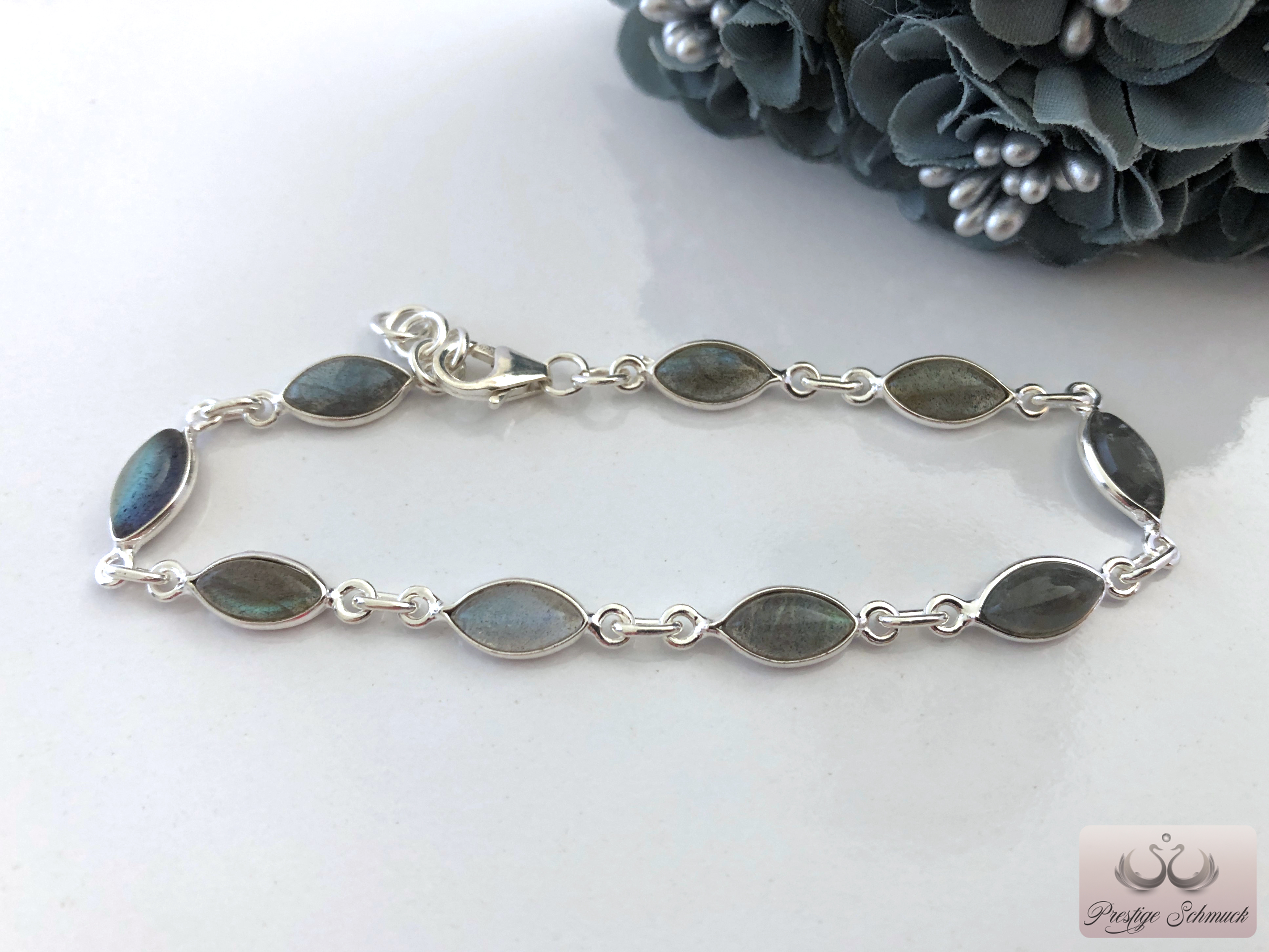 Labradorit Armband mit 925 Silber (LAB 26)